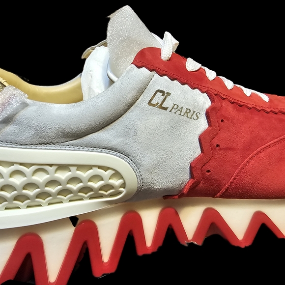 BRAND NEW Men's Christian Louboutin Gray, Gold & Red Loubishark Sneakers SIZE 44 - Picture 2 of 7